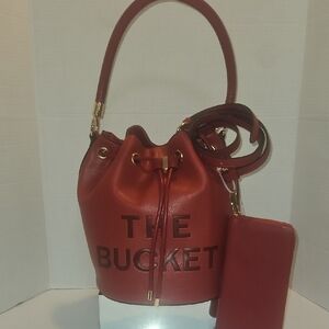 Red Bucket Bag with Wallet
